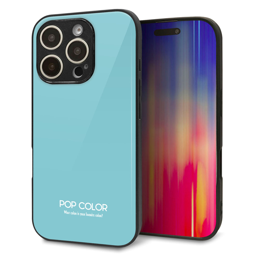 iPhone16 Pro 強化ガラス&TPUスマホケース ガラプリ【KM905 ポップカラー(エメラルドブルー)】