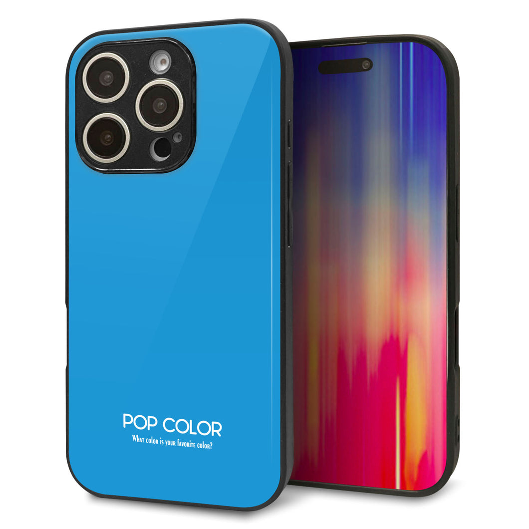 iPhone16 Pro 強化ガラス&TPUスマホケース ガラプリ【KM908 ポップカラー(スカイブルー)】