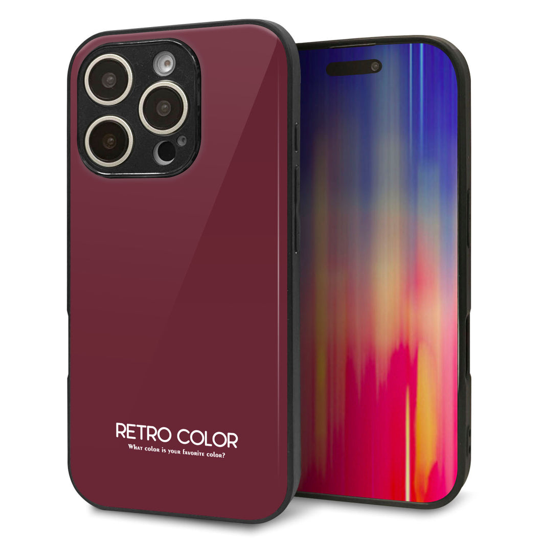 iPhone16 Pro 強化ガラス&TPUスマホケース ガラプリ【KM919 レトロカラー(バーガンディー)】