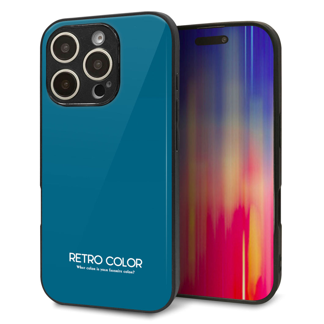 iPhone16 Pro 強化ガラス&TPUスマホケース ガラプリ【KM922 レトロカラー(ダークブルー)】