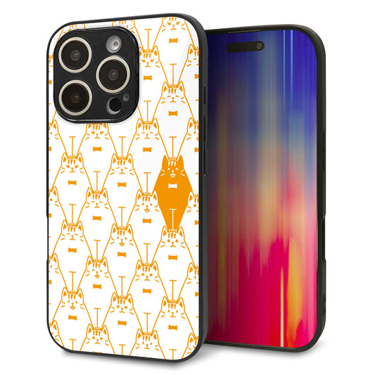iPhone16 Pro 強化ガラス&TPUスマホケース ガラプリ【MA915 パターン ネコ】