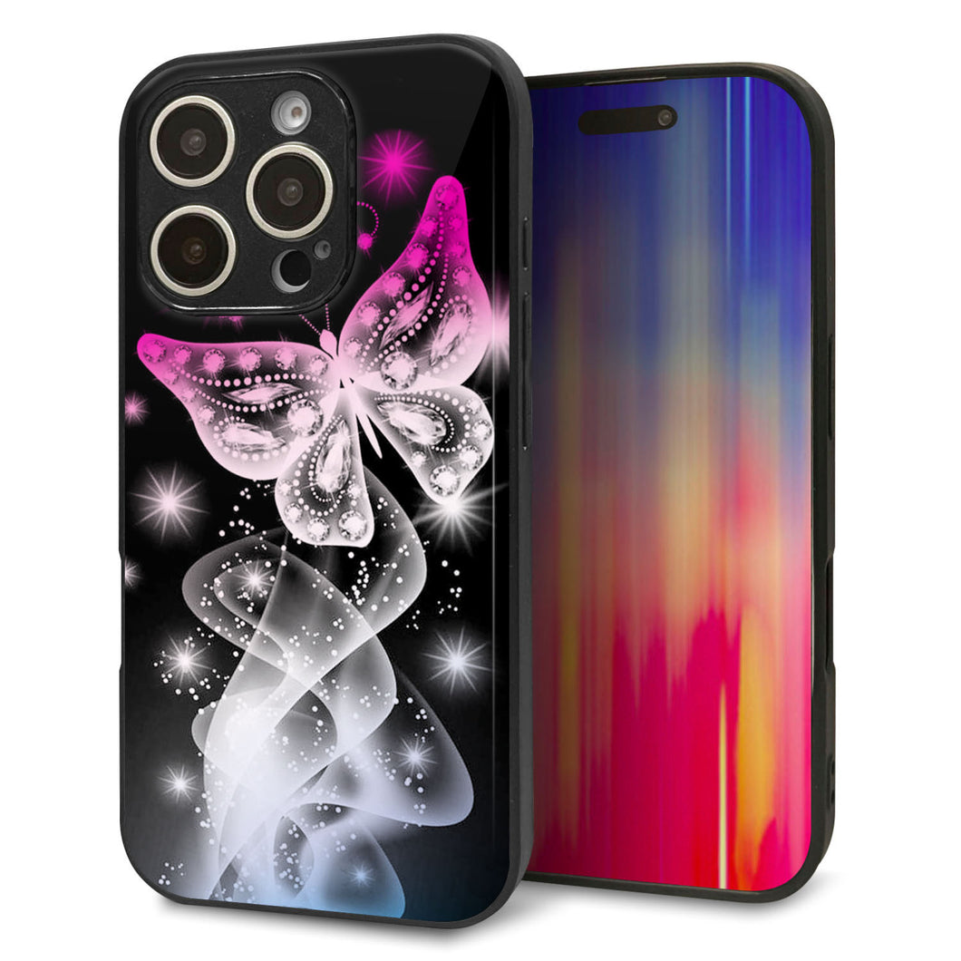 iPhone16 Pro 強化ガラス&TPUスマホケース ガラプリ【MA989 蝶A】