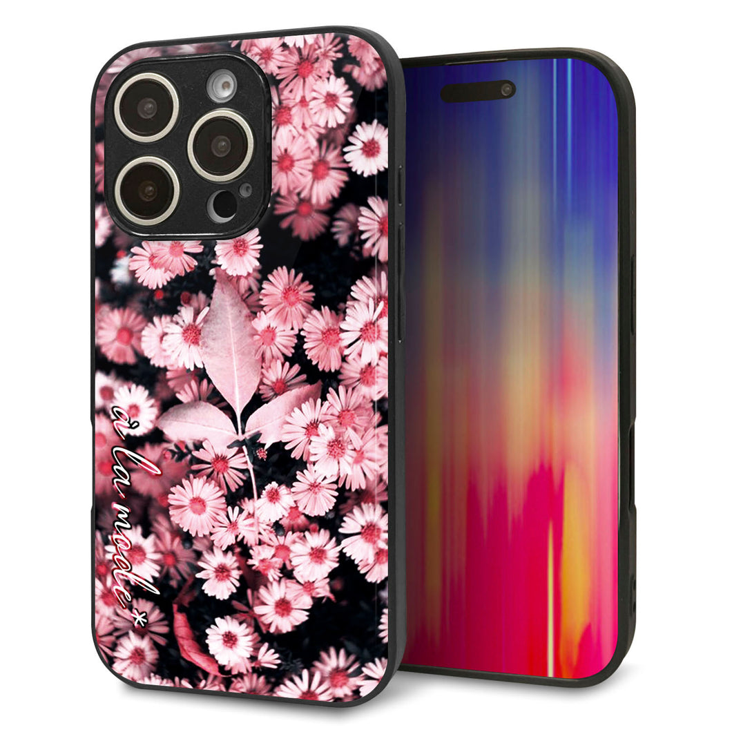 iPhone16 Pro 強化ガラス&TPUスマホケース ガラプリ【MA993 フラワーB】