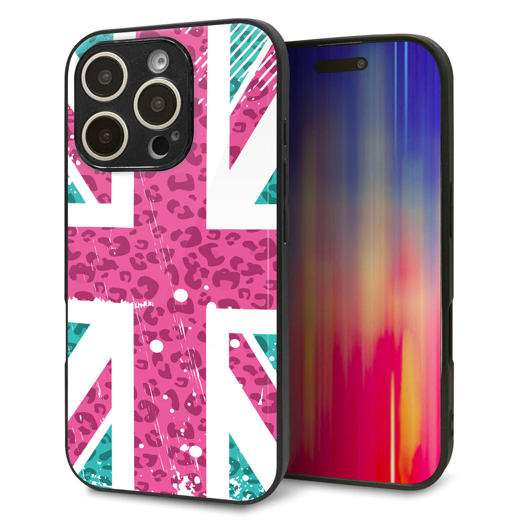 iPhone16 Pro 強化ガラス&TPUスマホケース ガラプリ【SC807 ユニオンジャック ピンクヒョウ柄】