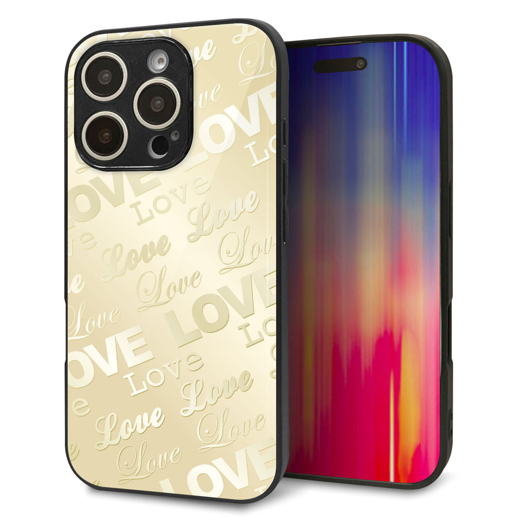 iPhone16 Pro 強化ガラス&TPUスマホケース ガラプリ【SC840 エンボス風LOVEリンク(ヌーディーベージュ)】