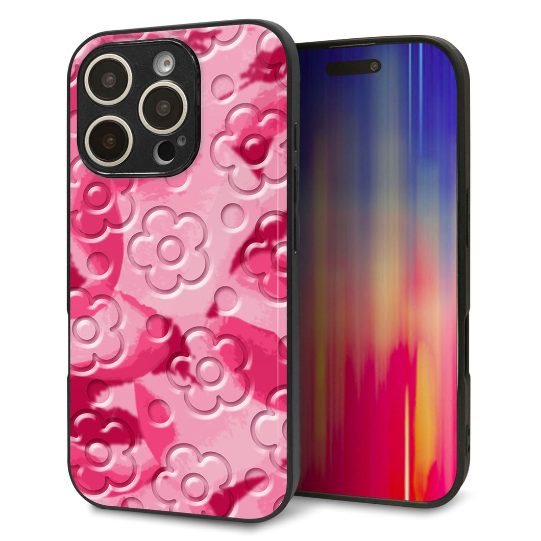 iPhone16 Pro 強化ガラス&TPUスマホケース ガラプリ【SC847 フラワーヴェルニ花濃いピンク(ローズアンディアン)】