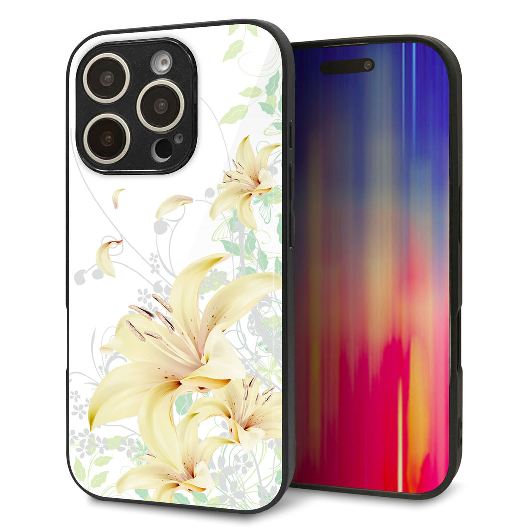 iPhone16 Pro 強化ガラス&TPUスマホケース ガラプリ【SC851 ユリ(ホワイト)】