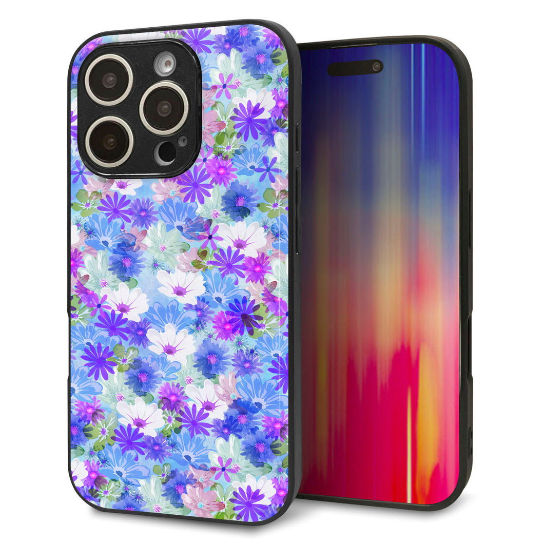 iPhone16 Pro 強化ガラス&TPUスマホケース ガラプリ【SC875 リバティプリント プレスドフラワー(ブルー)】