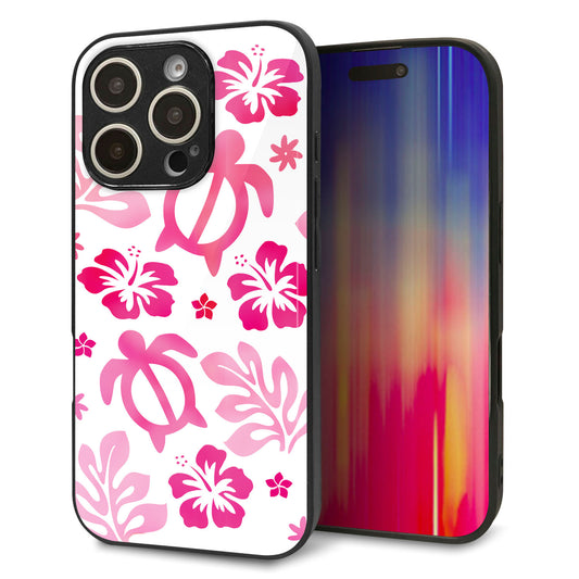 iPhone16 Pro 強化ガラス&TPUスマホケース ガラプリ【SC879 ハワイアンアロハホヌ(ピンク)】