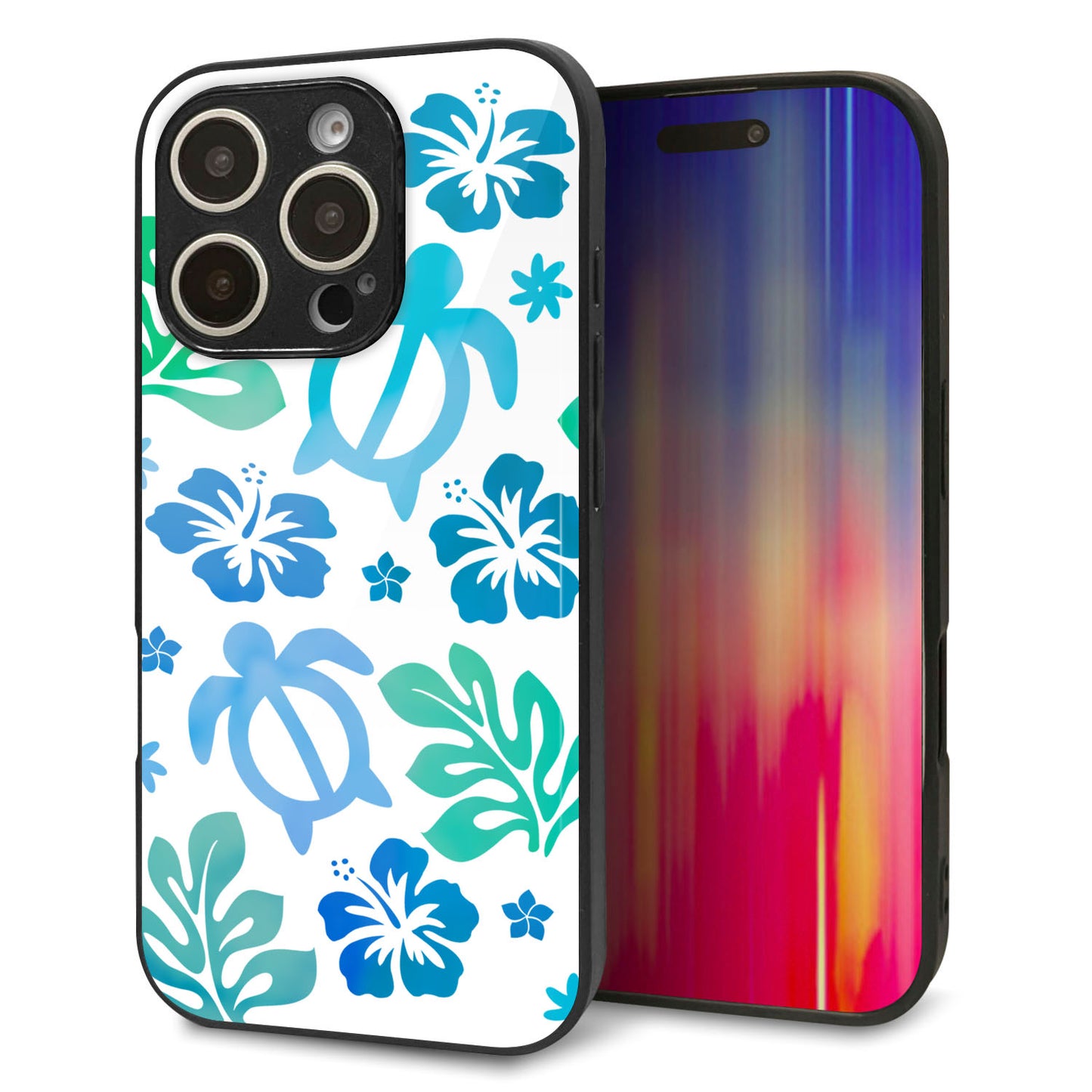 iPhone16 Pro 強化ガラス&TPUスマホケース ガラプリ【SC880 ハワイアンアロハホヌ(ブルー)】