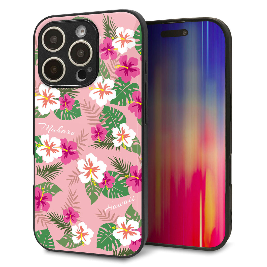 iPhone16 Pro 強化ガラス&TPUスマホケース ガラプリ【SC882 ハワイアンアロハレトロ(ピンク)】