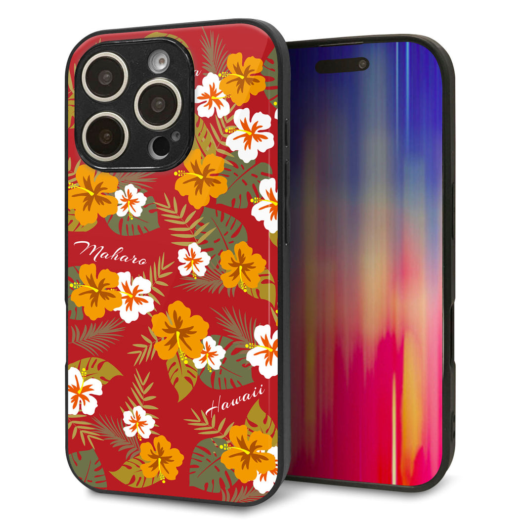 iPhone16 Pro 強化ガラス&TPUスマホケース ガラプリ【SC885 ハワイアンアロハレトロ(レッド)】