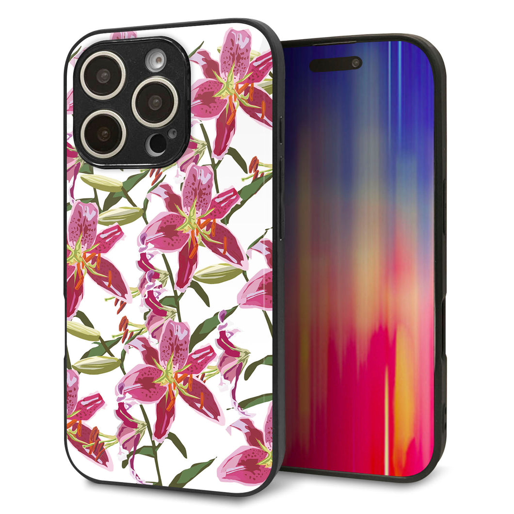 iPhone16 Pro 強化ガラス&TPUスマホケース ガラプリ【SC892 ボタニカル スカーレットリリー】