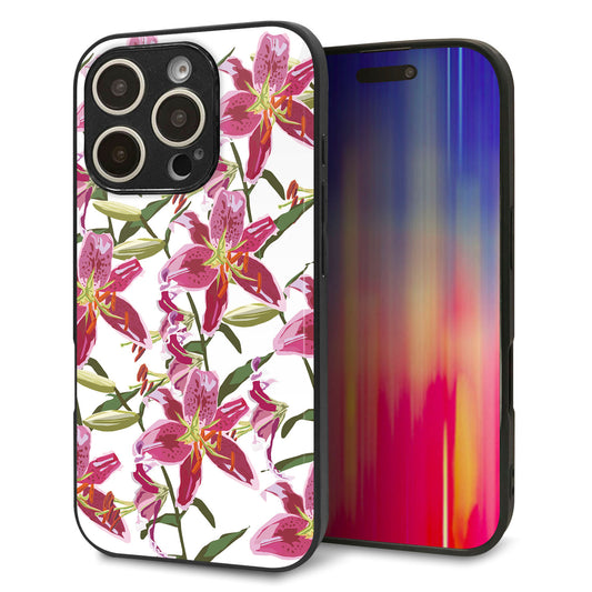 iPhone16 Pro 強化ガラス&TPUスマホケース ガラプリ【SC892 ボタニカル スカーレットリリー】