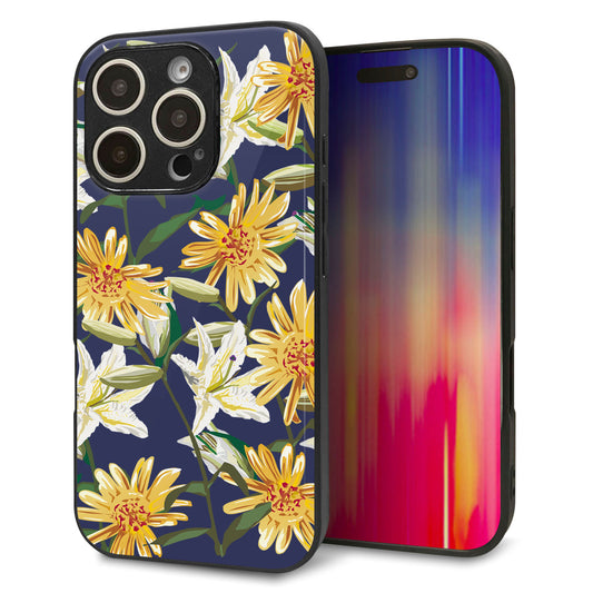 iPhone16 Pro 強化ガラス&TPUスマホケース ガラプリ【SC893 ボタニカル デイジー&リリー】