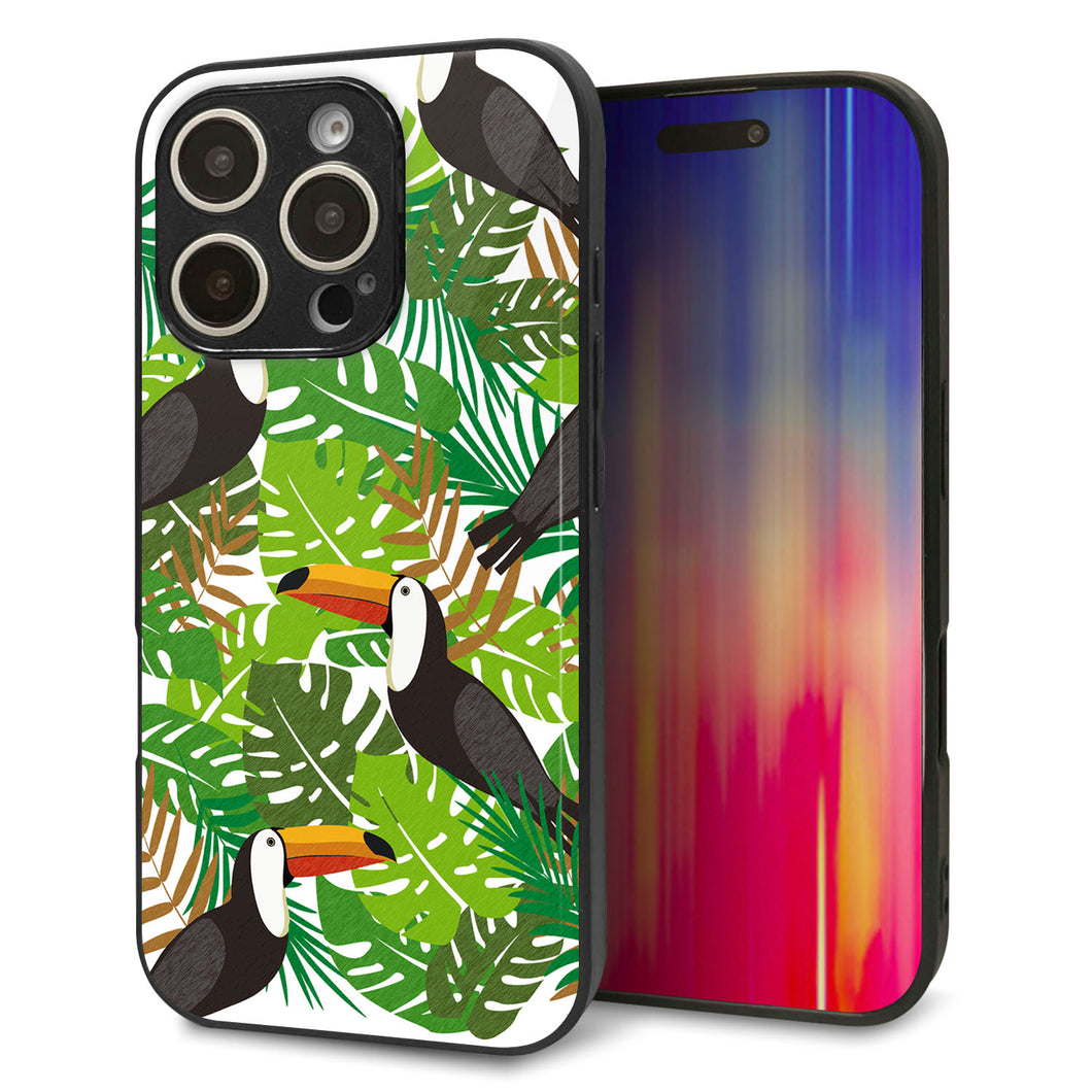 iPhone16 Pro 強化ガラス&TPUスマホケース ガラプリ【SC894 ボタニカル トロピカルバード】