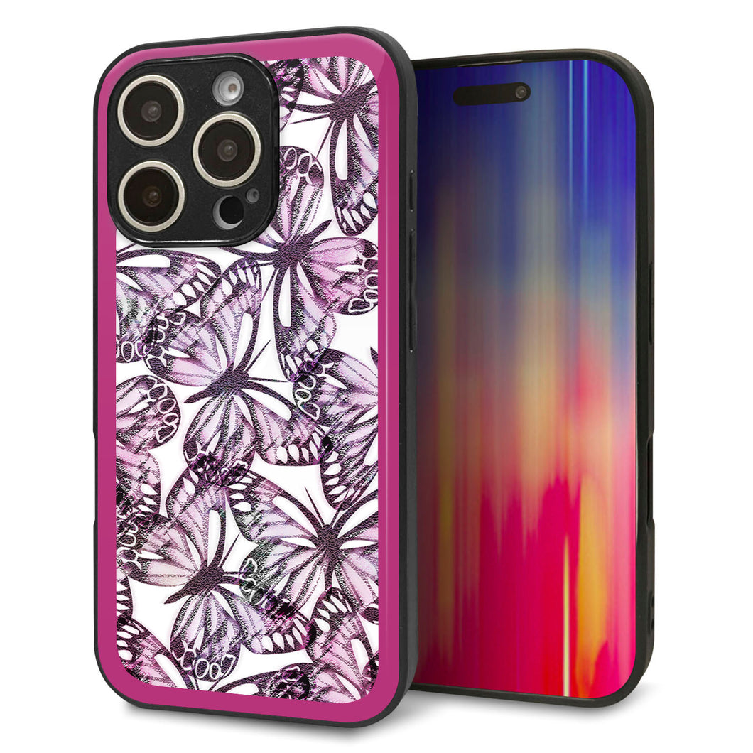 iPhone16 Pro 強化ガラス&TPUスマホケース ガラプリ【SC904 ガーデンバタフライ ピンク】