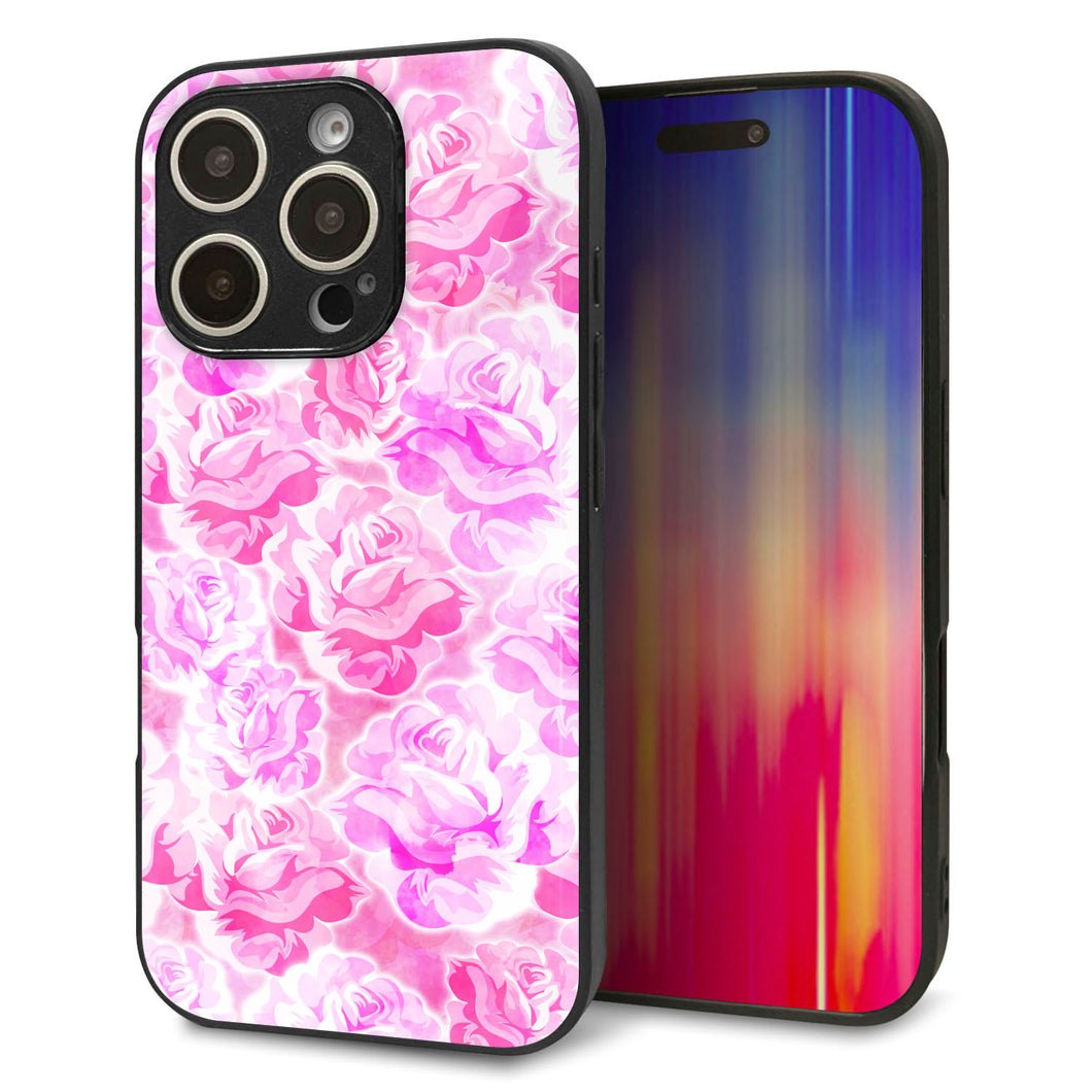 iPhone16 Pro 強化ガラス&TPUスマホケース ガラプリ【SC928 ローズ ピンク】