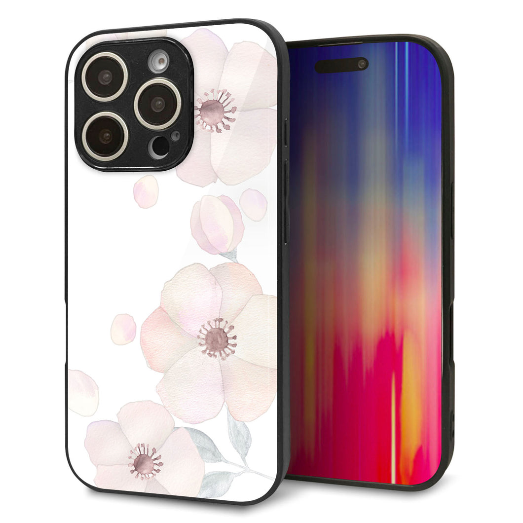 iPhone16 Pro 強化ガラス&TPUスマホケース ガラプリ【SC948 ドゥ・フルール(ホワイト)】