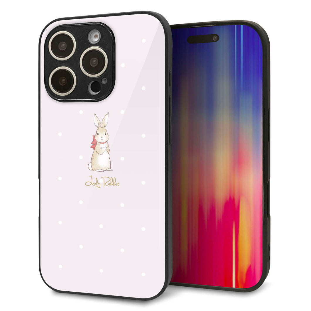 iPhone16 Pro 強化ガラス&TPUスマホケース ガラプリ【SC966 Lady Rabbit ベージュピンクhp】