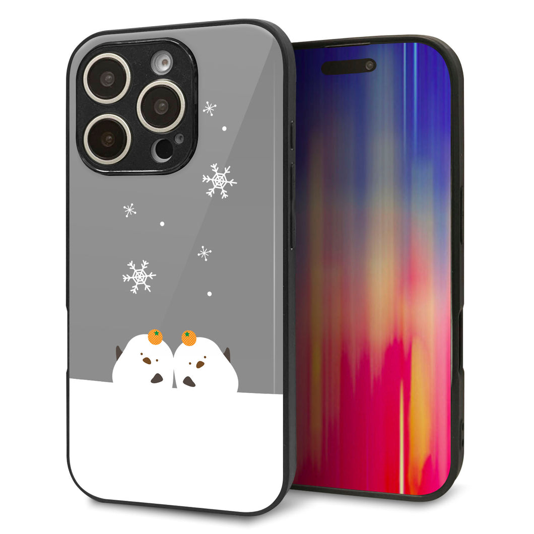 iPhone16 Pro 強化ガラス&TPUスマホケース ガラプリ【TA019 冬シマエナガ】