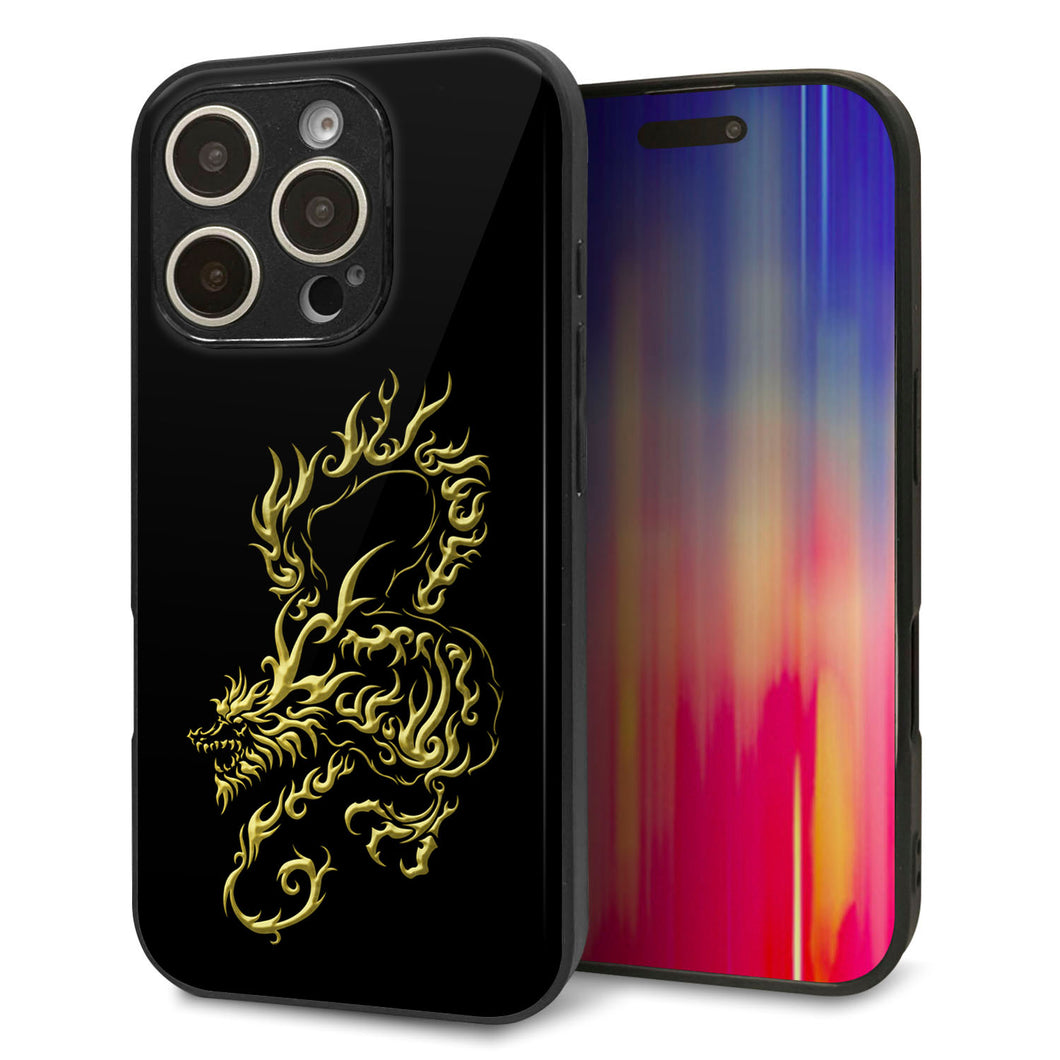 iPhone16 Pro 強化ガラス&TPUスマホケース ガラプリ【VA831 闇と龍】