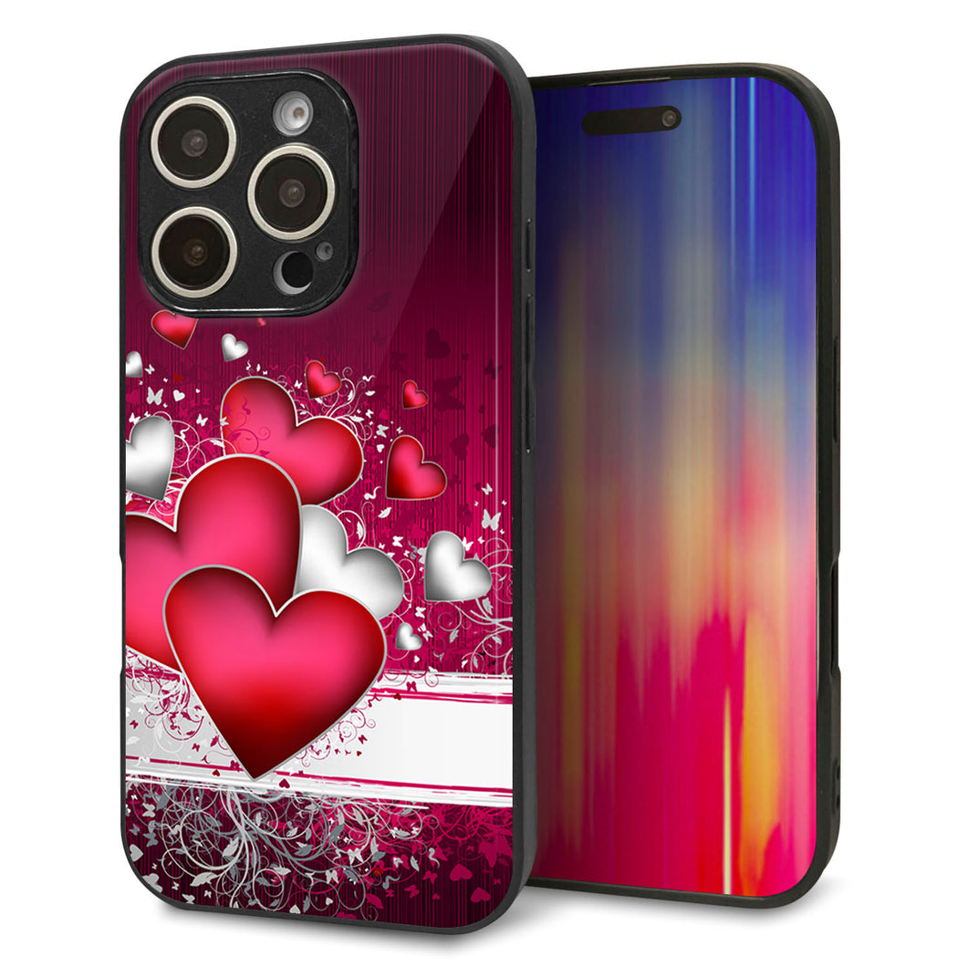 iPhone16 Pro 強化ガラス&TPUスマホケース ガラプリ【VA835 ハートの息吹】