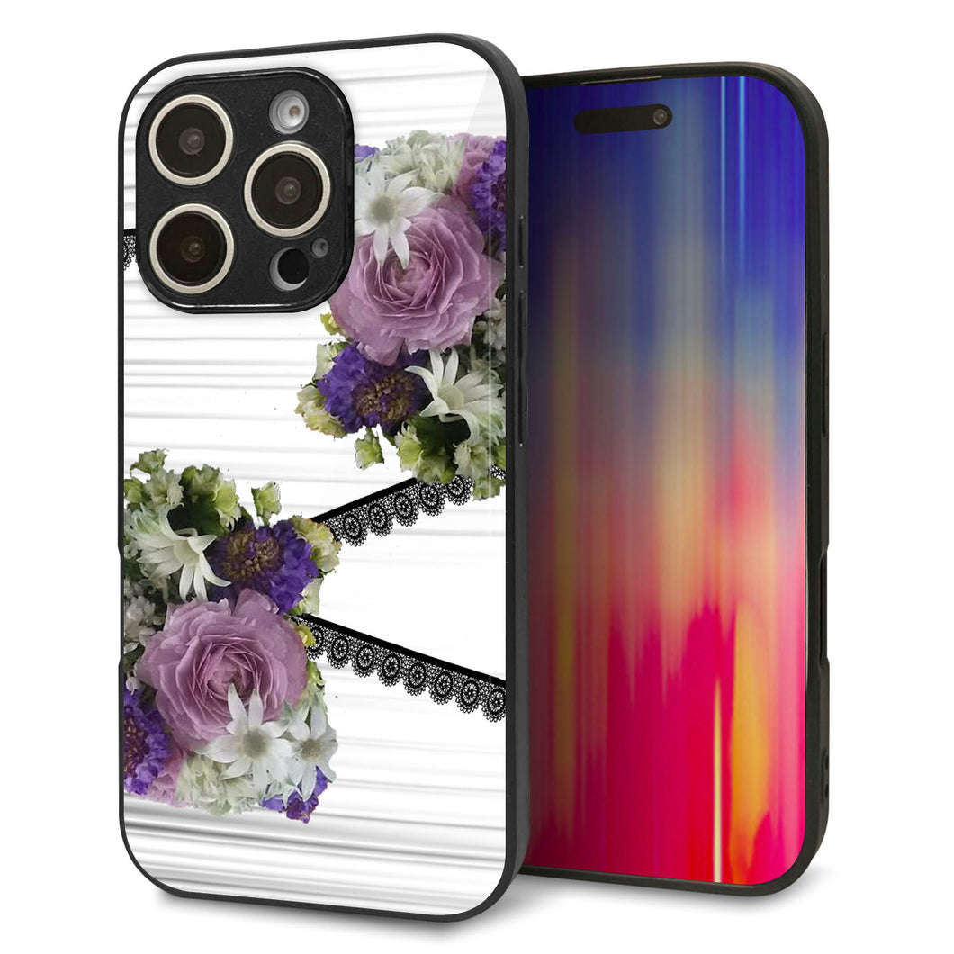 iPhone16 Pro 強化ガラス&TPUスマホケース ガラプリ【YI888 フラワー9】