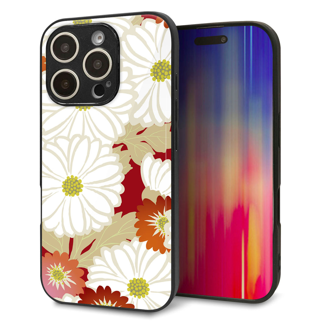 iPhone16 Pro 強化ガラス&TPUスマホケース ガラプリ【YJ322 和柄 菊】
