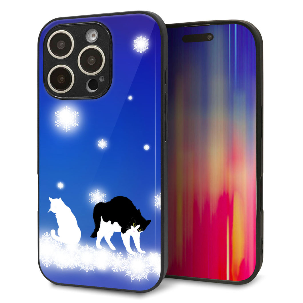 iPhone16 Pro 強化ガラス&TPUスマホケース ガラプリ【YJ335 雪の結晶 はちわれ】