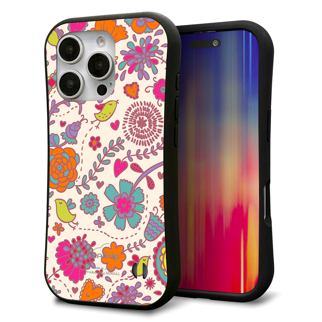 iPhone16 Pro スマホケース 「SEA Grip」 グリップケース Sライン 【323 小鳥と花】 UV印刷