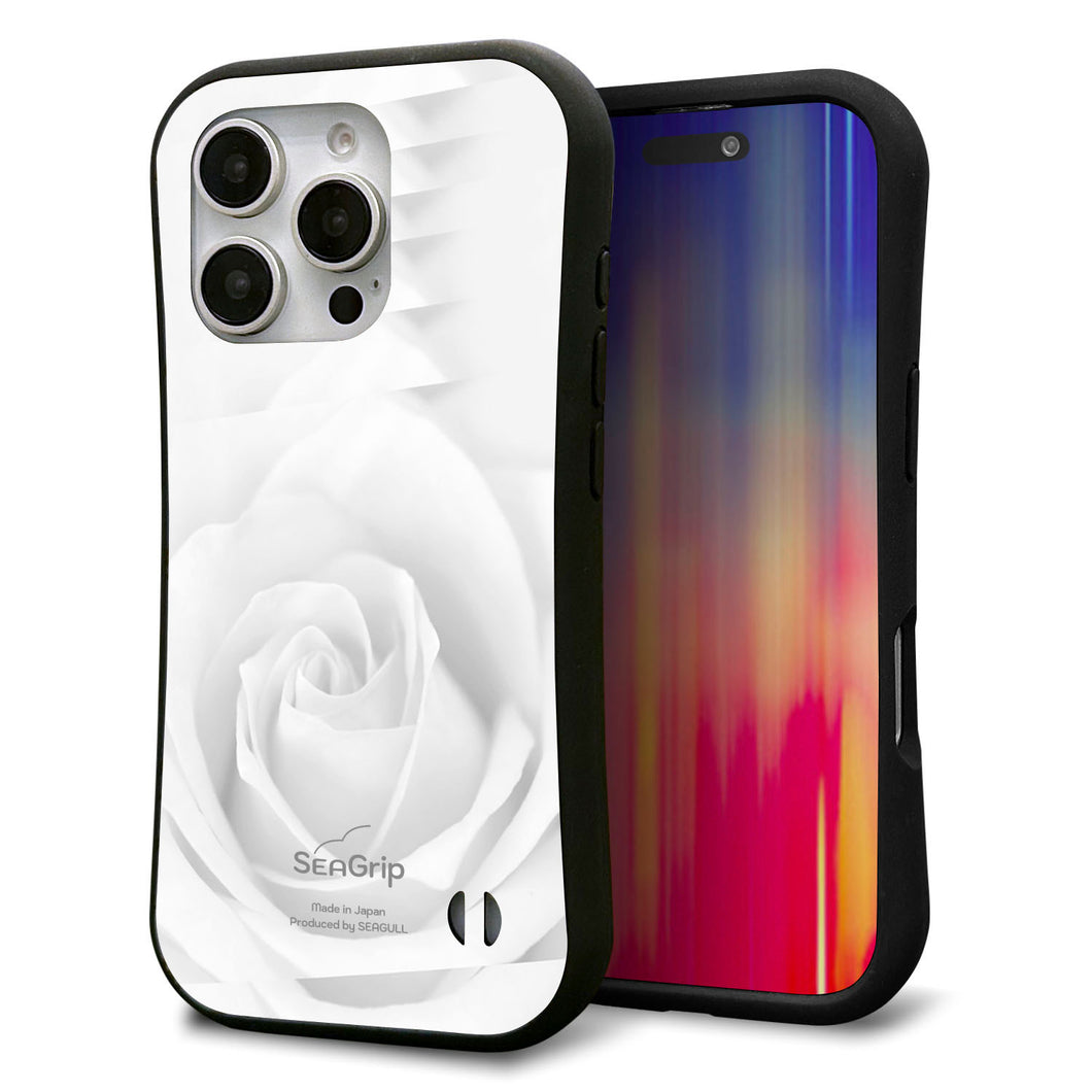 iPhone16 Pro スマホケース 「SEA Grip」 グリップケース Sライン 【402 ホワイトRose】 UV印刷