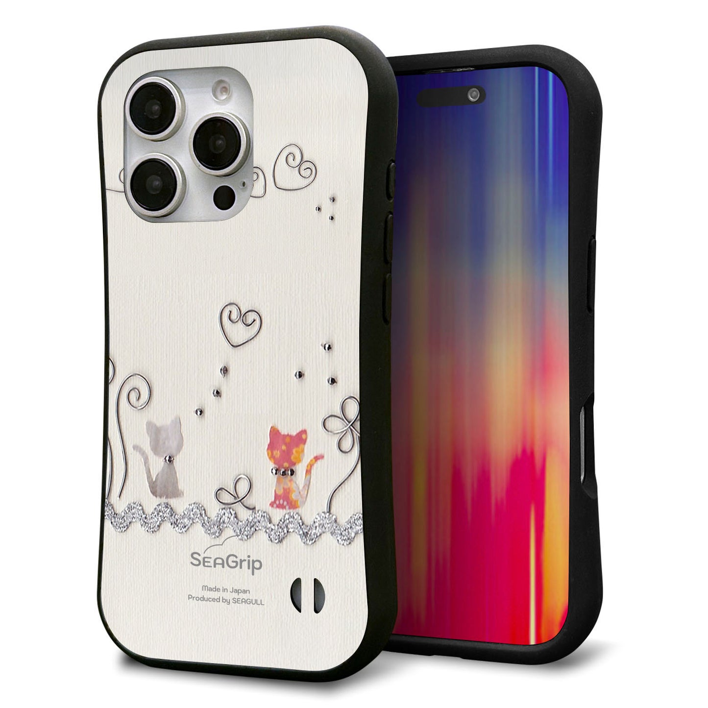 iPhone16 Pro スマホケース 「SEA Grip」 グリップケース Sライン 【1103 クラフト写真ネコ】 UV印刷