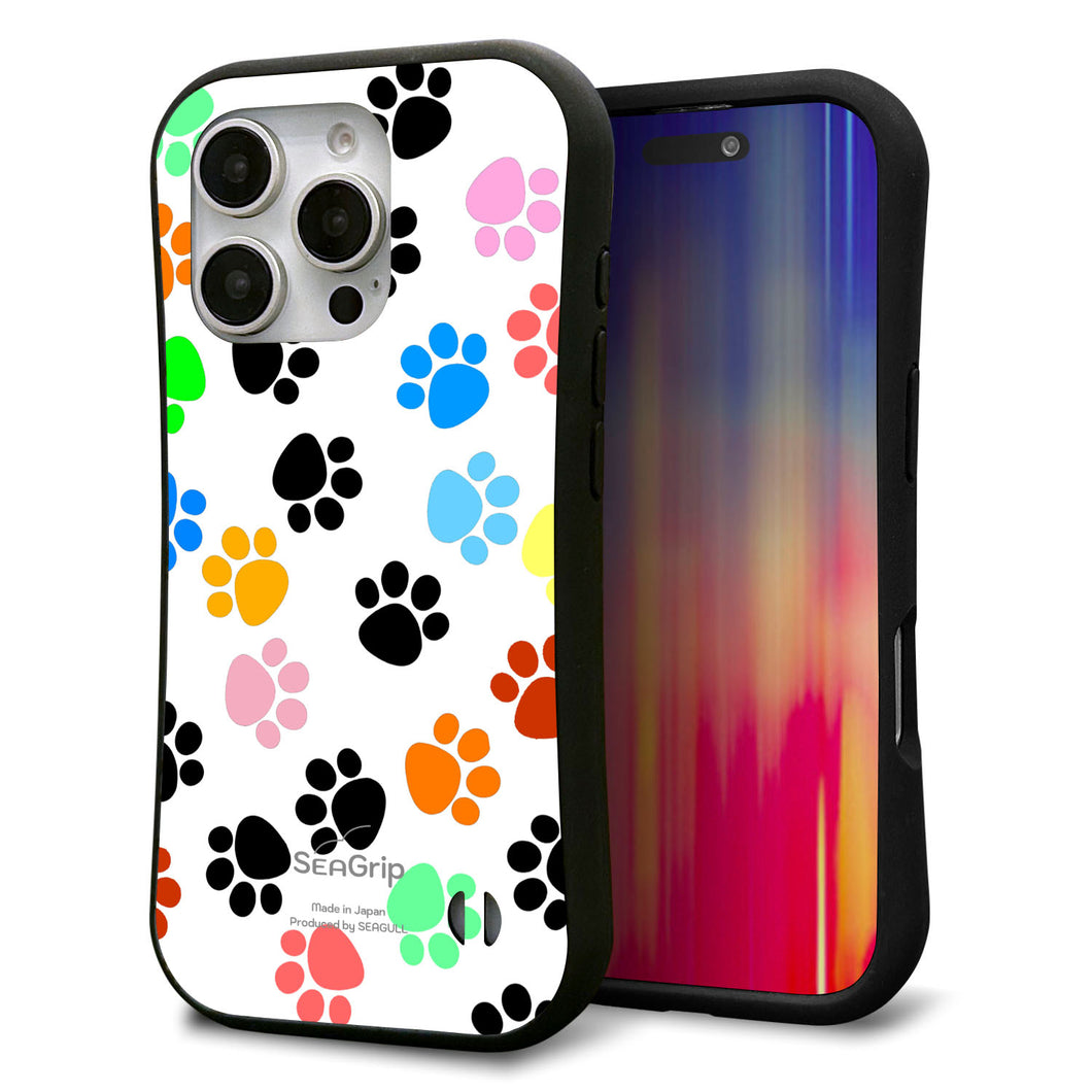 iPhone16 Pro スマホケース 「SEA Grip」 グリップケース Sライン 【1108 あしあとカラフル】 UV印刷