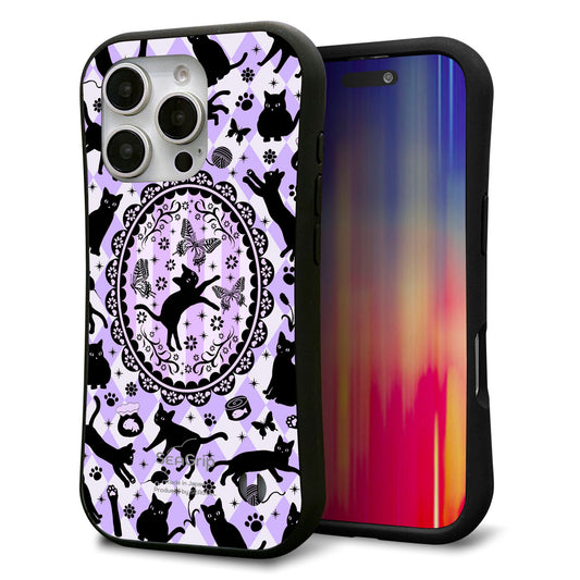 iPhone16 Pro スマホケース 「SEA Grip」 グリップケース Sライン 【AG879 ネコがいっぱいダイヤ柄 パープル】 UV印刷