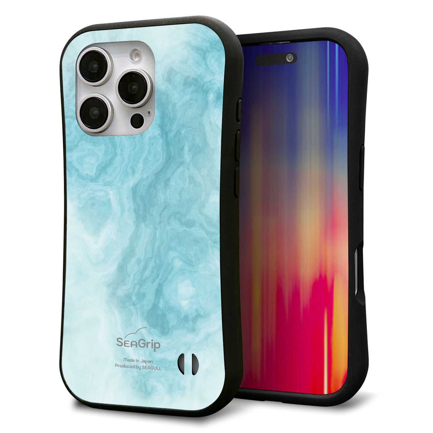 iPhone16 Pro スマホケース 「SEA Grip」 グリップケース Sライン 【KM868 大理石BL】 UV印刷