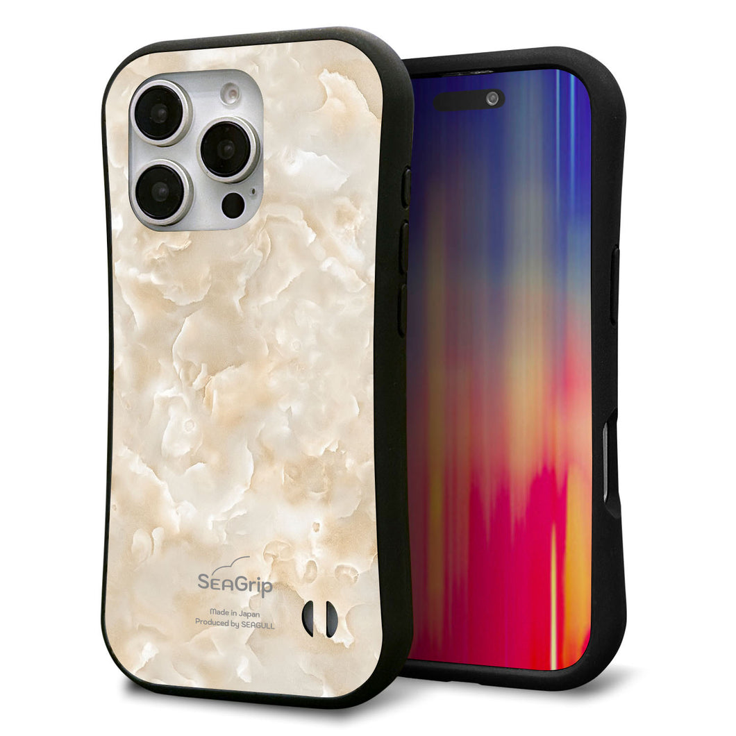iPhone16 Pro スマホケース 「SEA Grip」 グリップケース Sライン 【KM872 大理石パール】 UV印刷
