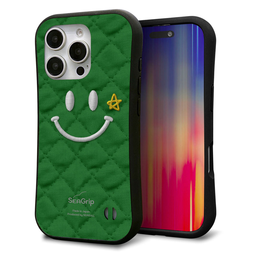 iPhone16 Pro スマホケース 「SEA Grip」 グリップケース Sライン 【KM936 スマイル スター グリーン 】 UV印刷