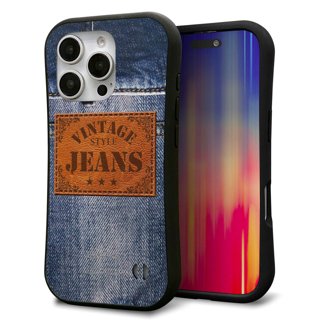 iPhone16 Pro スマホケース 「SEA Grip」 グリップケース Sライン 【SC921 ダメージデニム レザータグ】 UV印刷