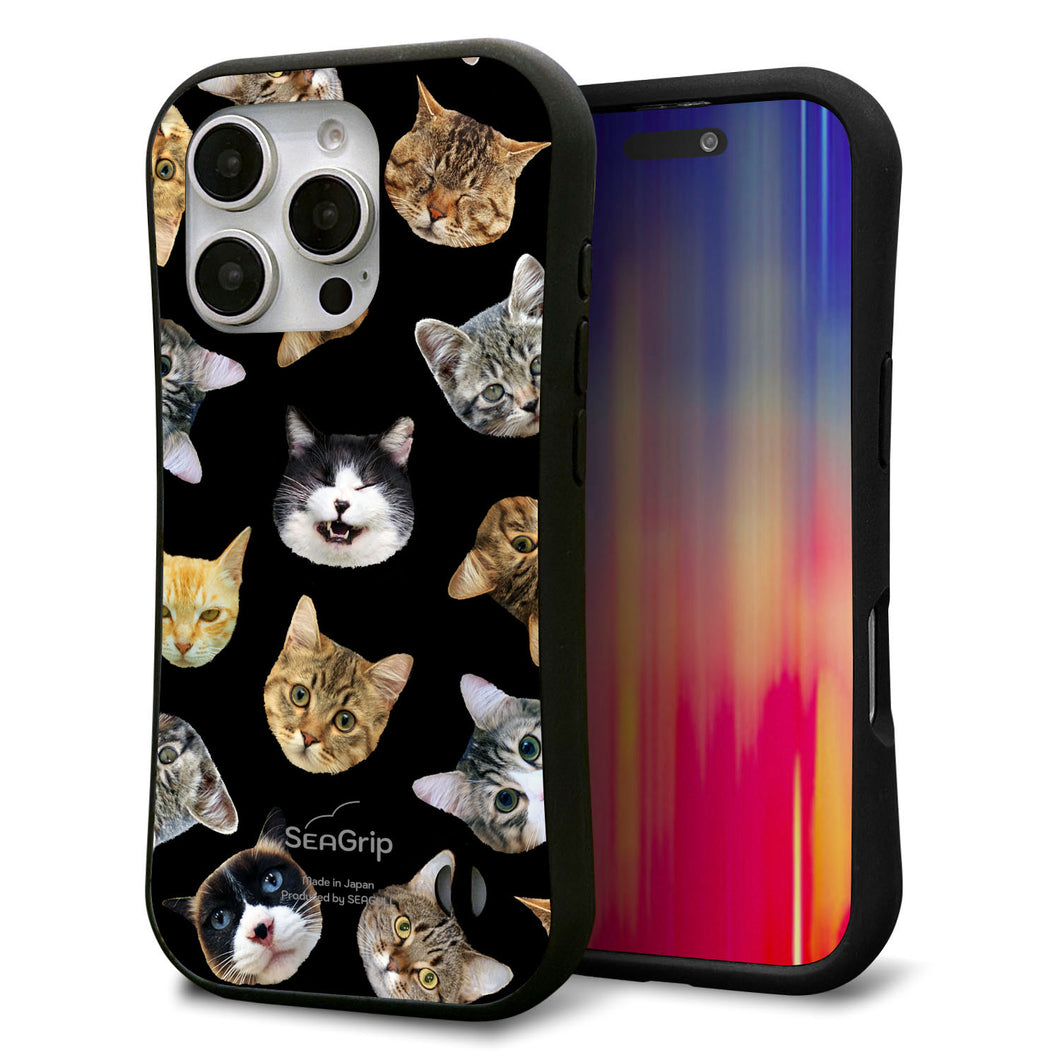 iPhone16 Pro スマホケース 「SEA Grip」 グリップケース Sライン 【SC933 ねこどっと(ブラック)】 UV印刷