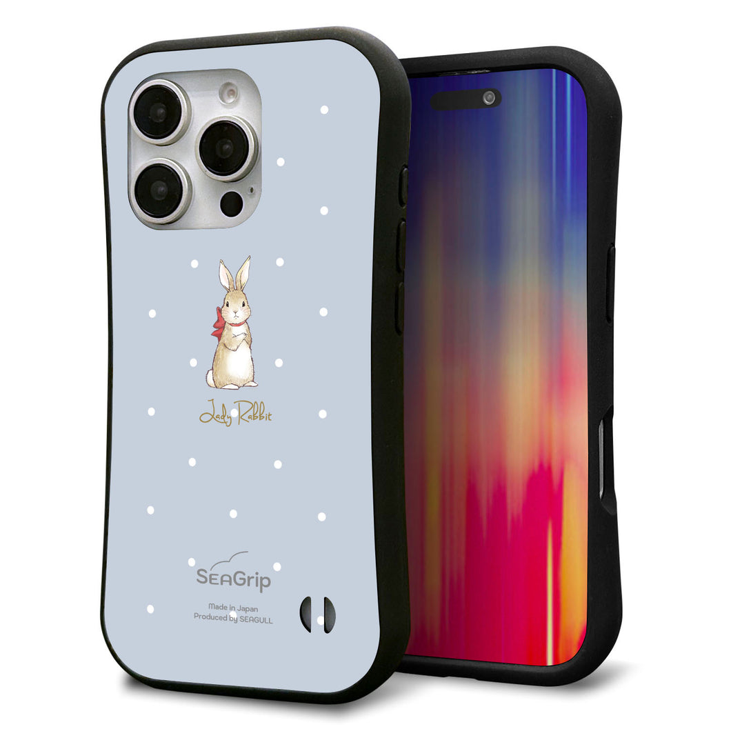 iPhone16 Pro スマホケース 「SEA Grip」 グリップケース Sライン 【SC967 Lady Rabbit ブルーグレイ ガラプリhp】 UV印刷