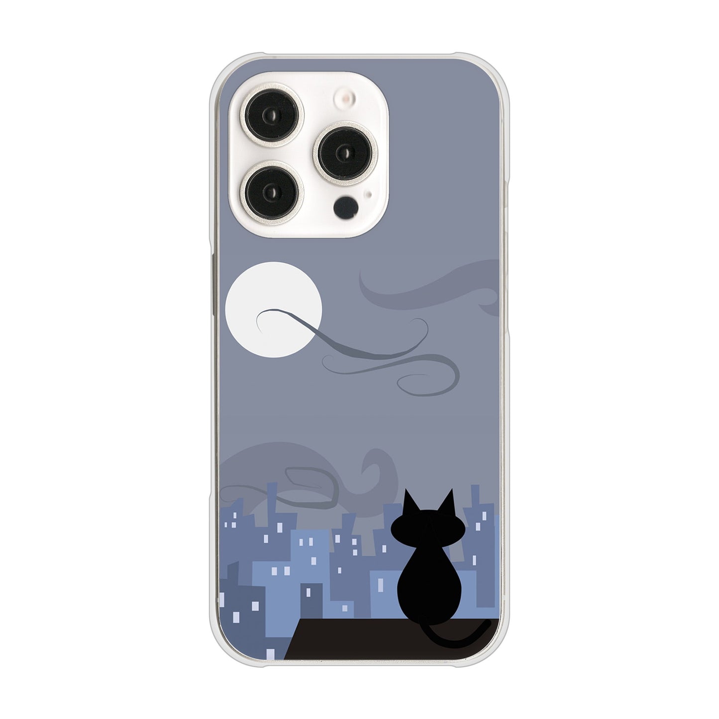 iPhone16 Pro 高画質仕上げ 背面印刷 ハードケース夜とネコ