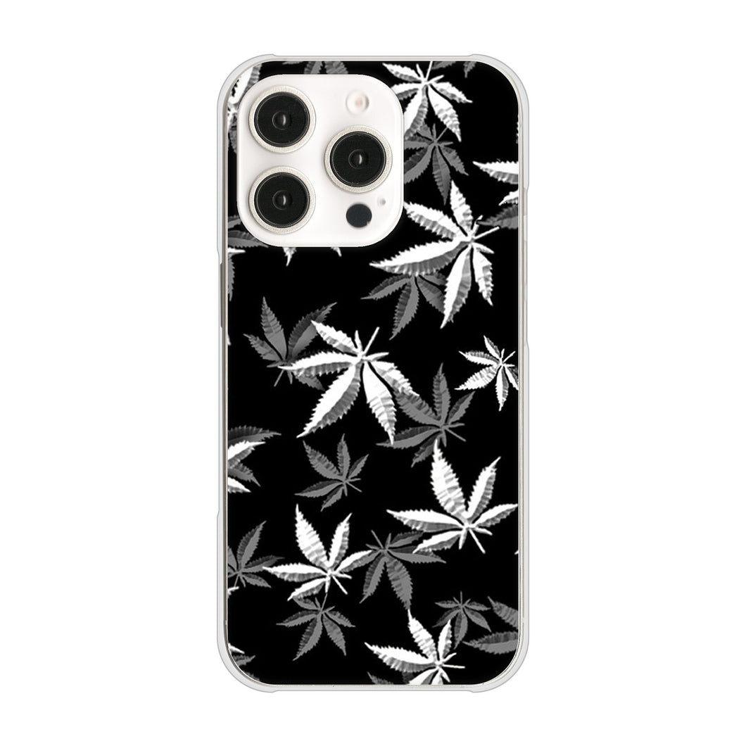 iPhone16 Pro 高画質仕上げ 背面印刷 ハードケース 【064 モノトーン大麻ブラック】