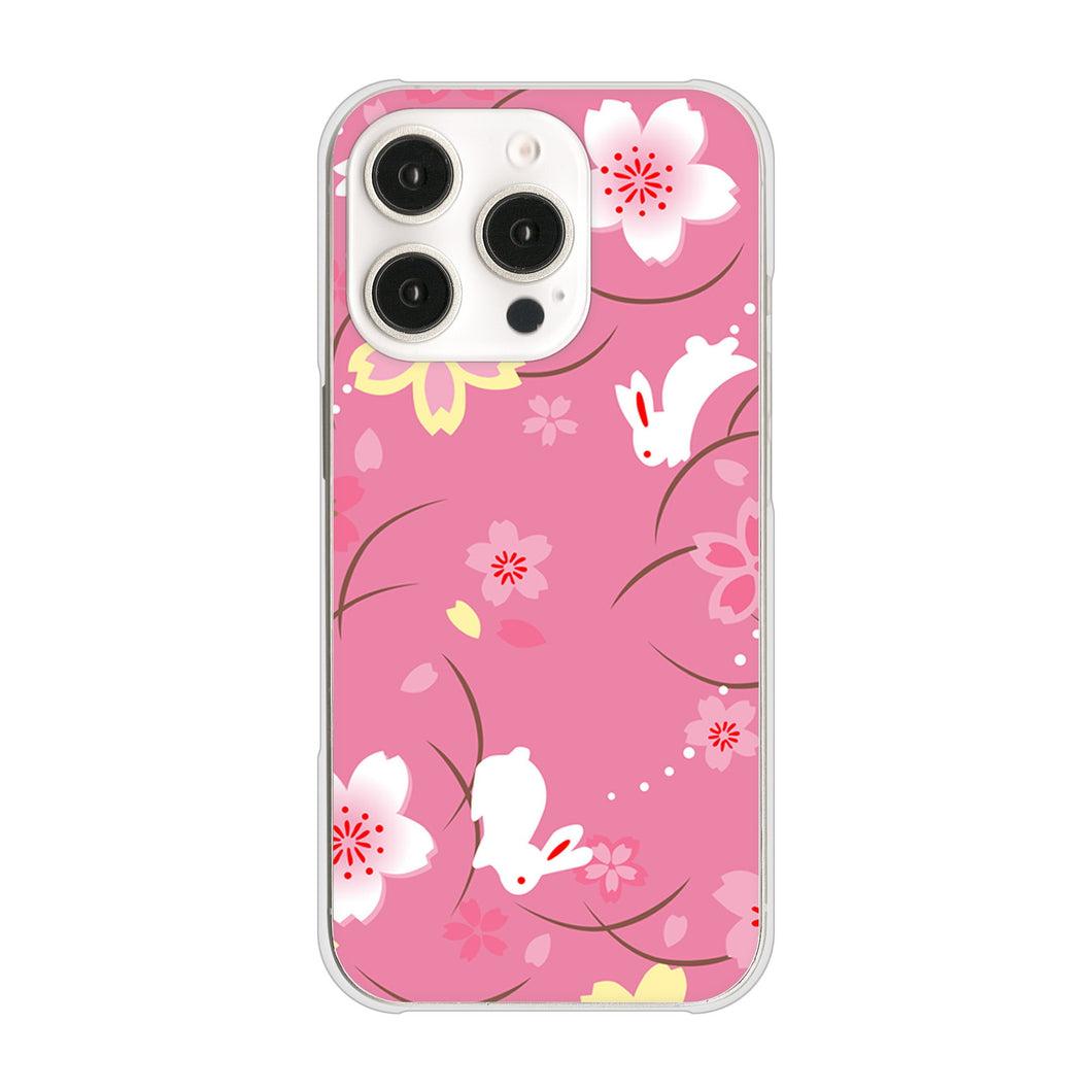 iPhone16 Pro 高画質仕上げ 背面印刷 ハードケース 【149 桜と白うさぎ】
