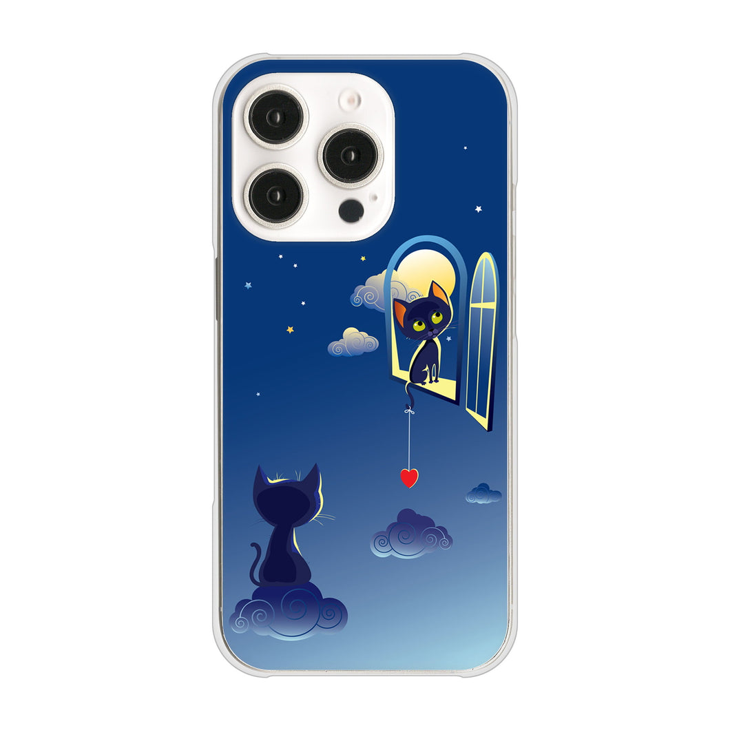 iPhone16 Pro 高画質仕上げ 背面印刷 ハードケース夜とネコ