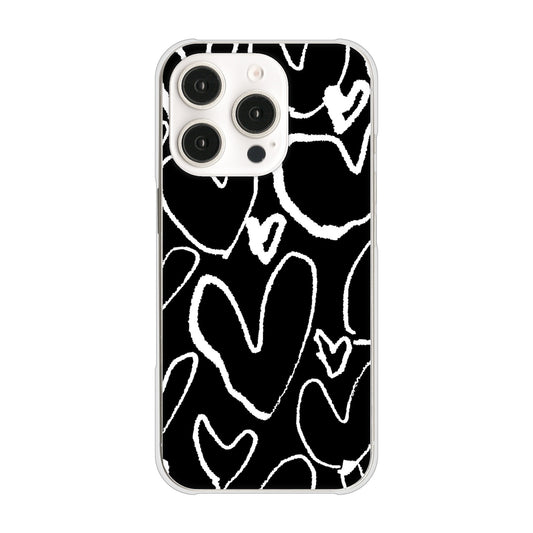 iPhone16 Pro 高画質仕上げ 背面印刷 ハードケース 【1124 ハート BK&WH】