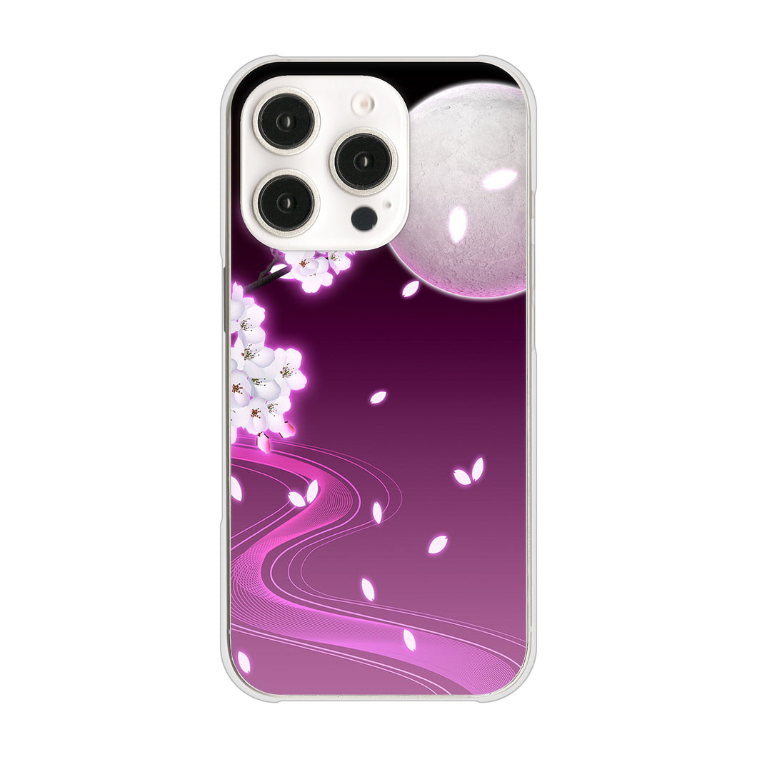 iPhone16 Pro 高画質仕上げ 背面印刷 ハードケース 【1223 紫に染まる月と桜】