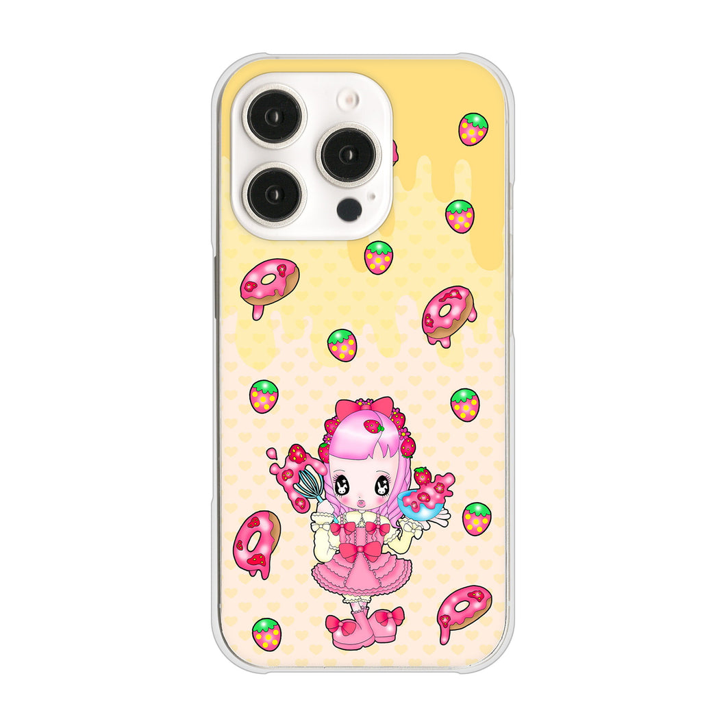 iPhone16 Pro 高画質仕上げ 背面印刷 ハードケースむかいあぐる ストロベリードーナツ