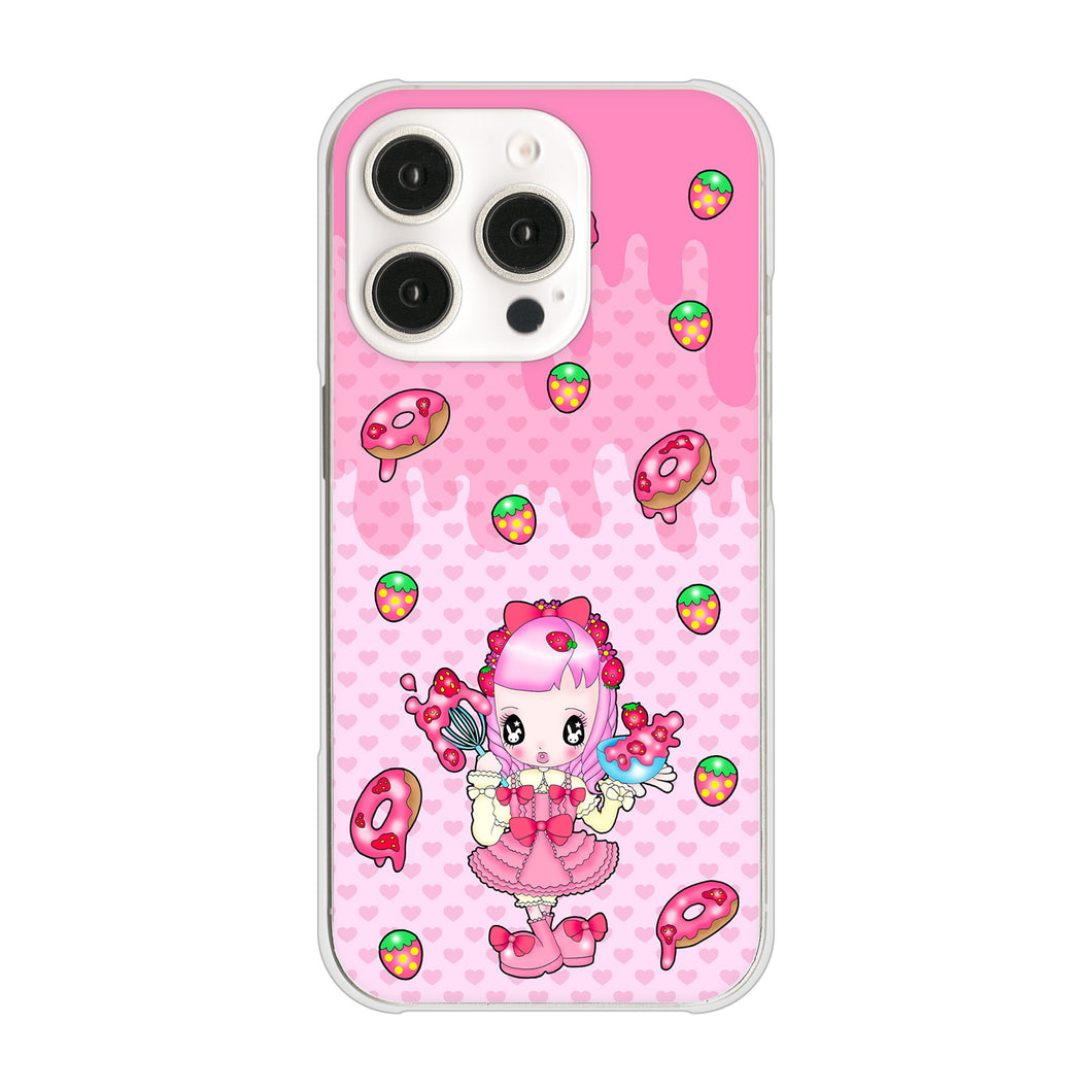 iPhone16 Pro 高画質仕上げ 背面印刷 ハードケースむかいあぐる ストロベリードーナツ