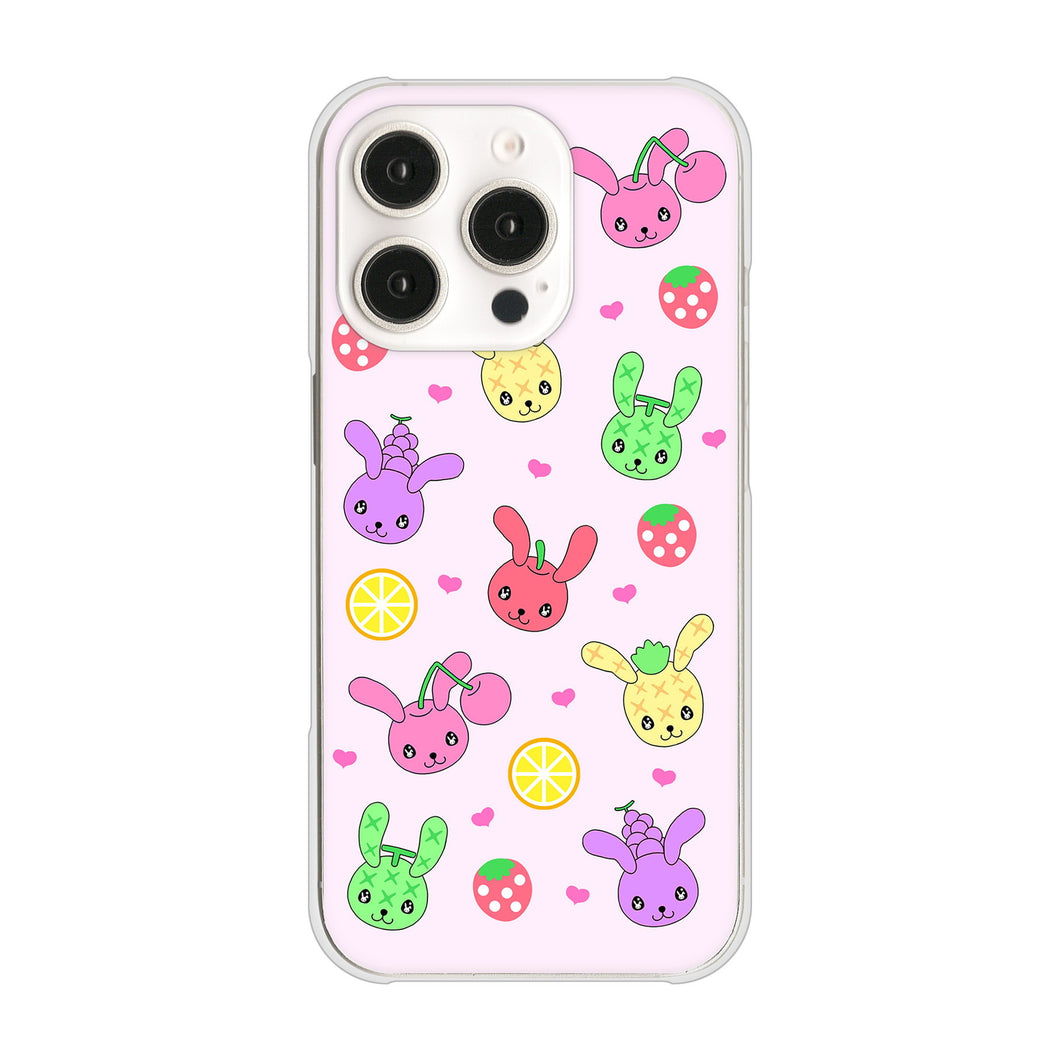 iPhone16 Pro 高画質仕上げ 背面印刷 ハードケースむかいあぐる フルーツうさぎのブルーラビッツ